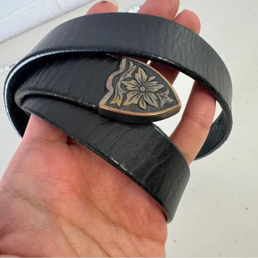 Vintage Johnny Goods Western Handcrafted Boho Leather Black Belt - Picture 4 of 10